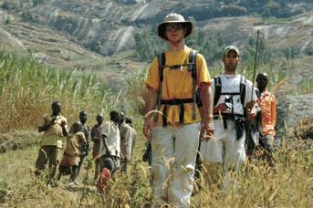 Photo of engineering students hiking through Rwanda.
