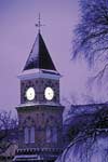 Photo of the Music Hall clock tower.