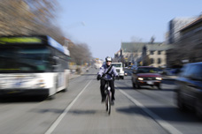 A commuter biking in Madison